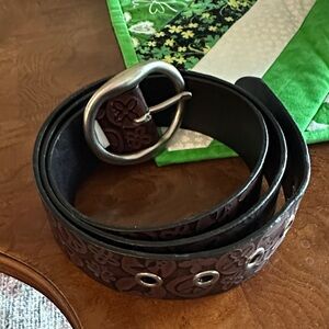 Vintage Peace Love Brown Leather Belt